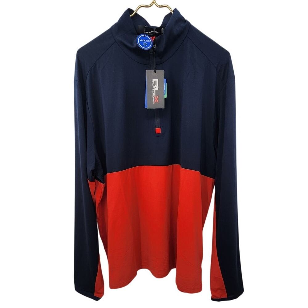 New NWT RLX Ralph Lauren 1/4 Zip Navy Red‎ XL
